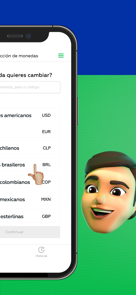 Money Exchange Interbank - Mobile screen of the Interbank app showing a list of currencies for exchange including USD EUR and BRL