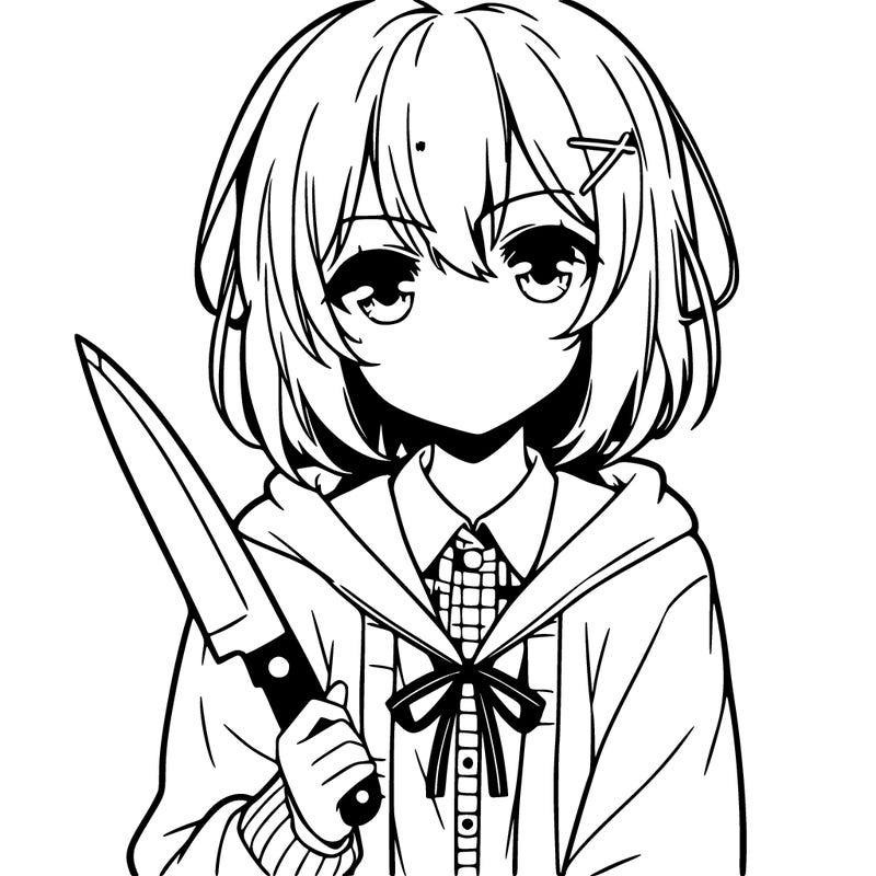 somewhat easy yandere anime girl crazy and has a knife