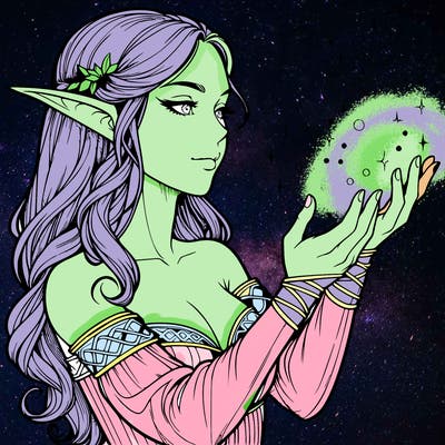 realistic elf girl doing magic