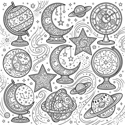 Dive into a universe of intricate designs with our Celestial Ornaments coloring page, featuring beautiful moons, stars, planets, and cosmic elements. This enchanting template offers a captivating escape for both adult and teen colorists to explore their artistic vision.