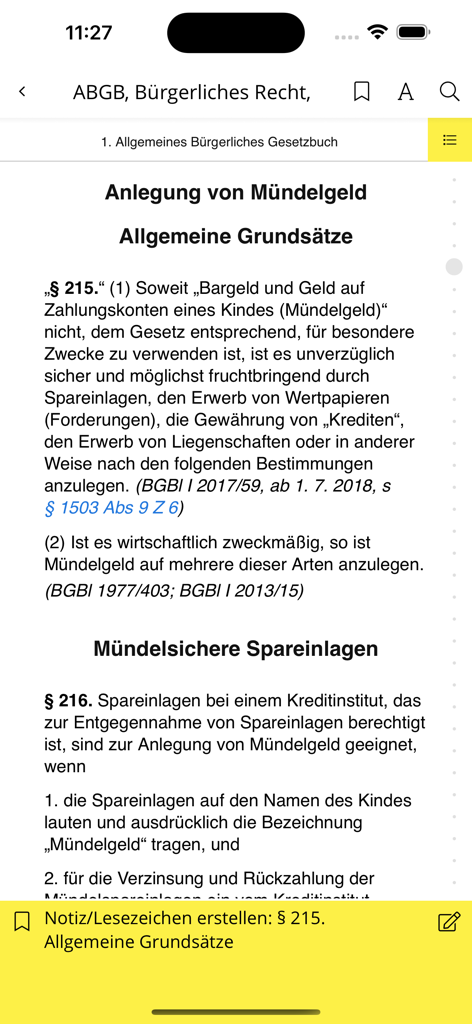 KODEX - KODEX mobile app displaying Austrian civil law text and bookmarking features