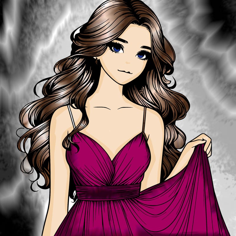 realistic girl in flowy silky prom dress