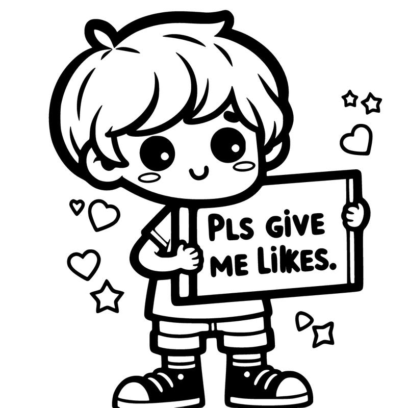 boy holding a sign that says pls give me likes