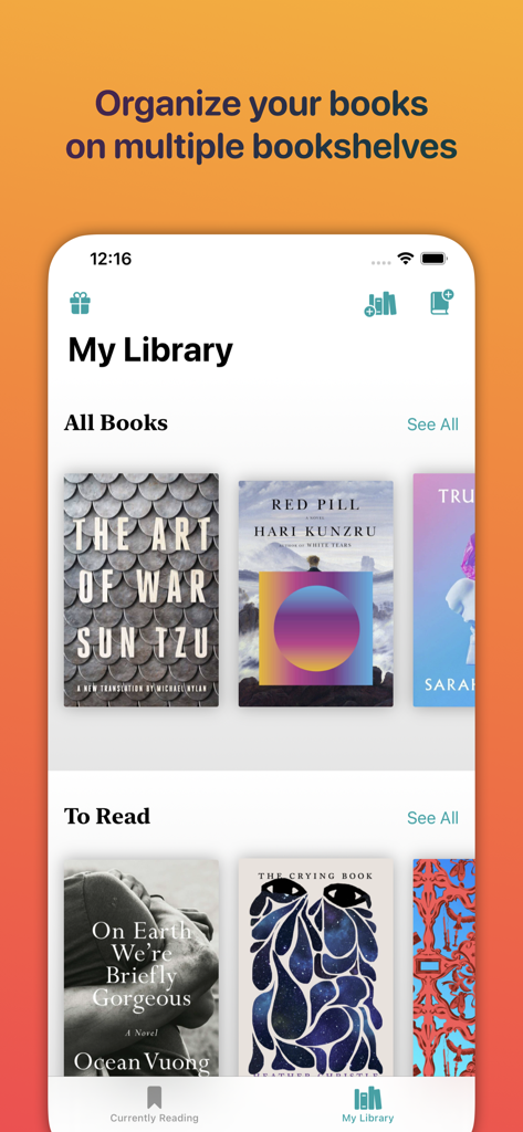 Home Library Manager - Leto - Interface of the Leto app showing digital book collections and bookshelves