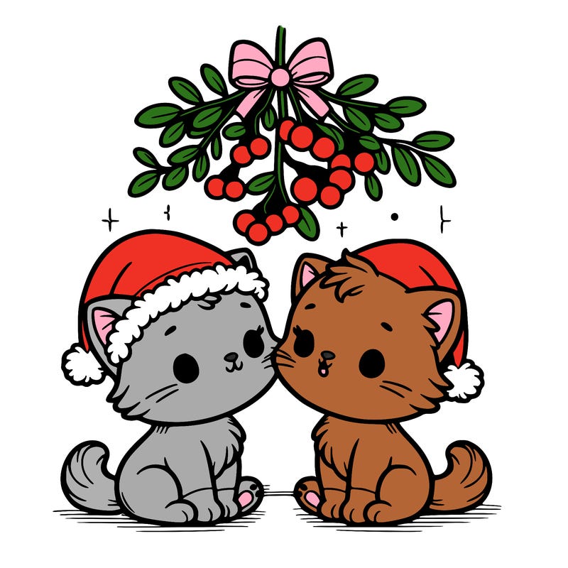 christmas kittens under mistletoe