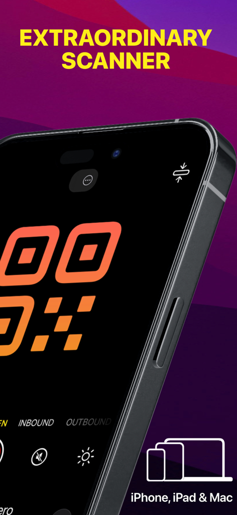 A smartphone screen using the Inventory Control app to scan a large orange QR code.