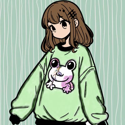 girl wearing frogging sweatshirt