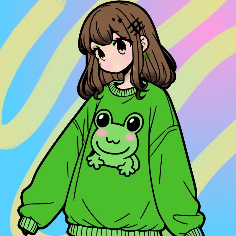 girl wearing frogging sweatshirt