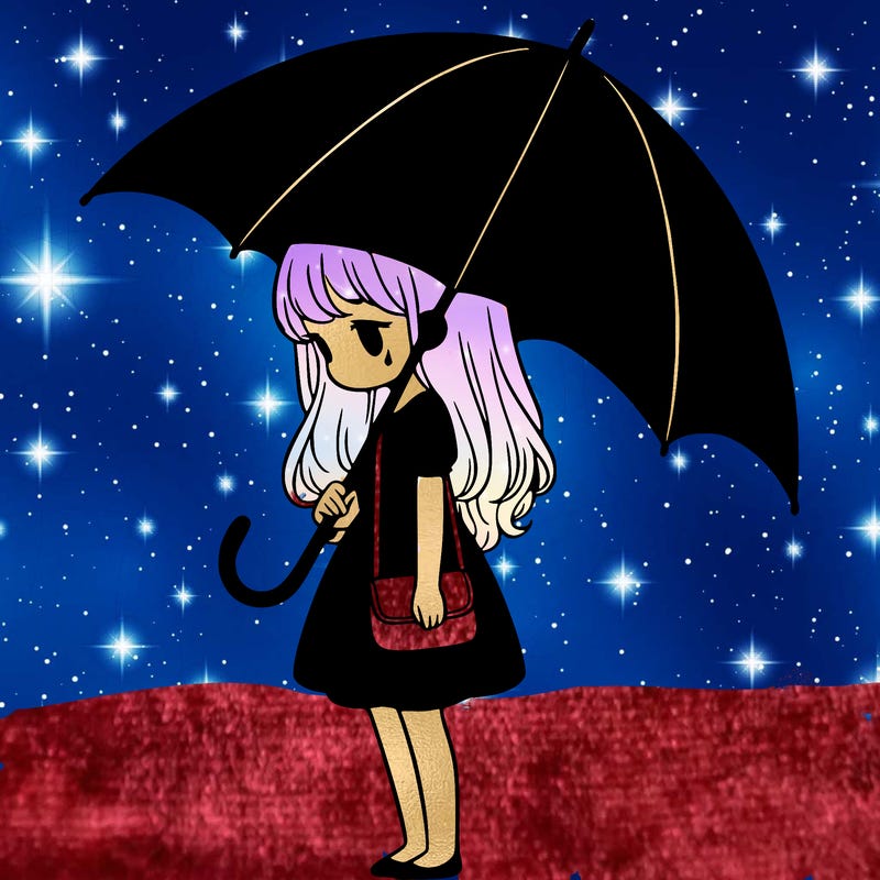 lonely girl holding black umbrella