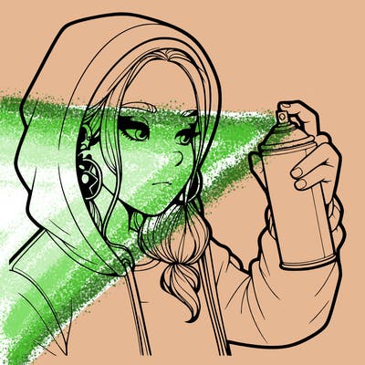 a realistic girl, spray painting