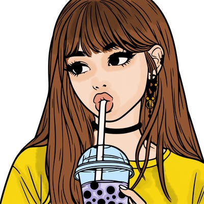 aesthetic realistic girl drinking boba