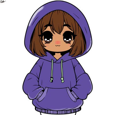 cute realistic girl with a baggy sweatshirt