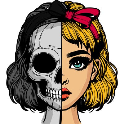 realistic girl with half skull mask