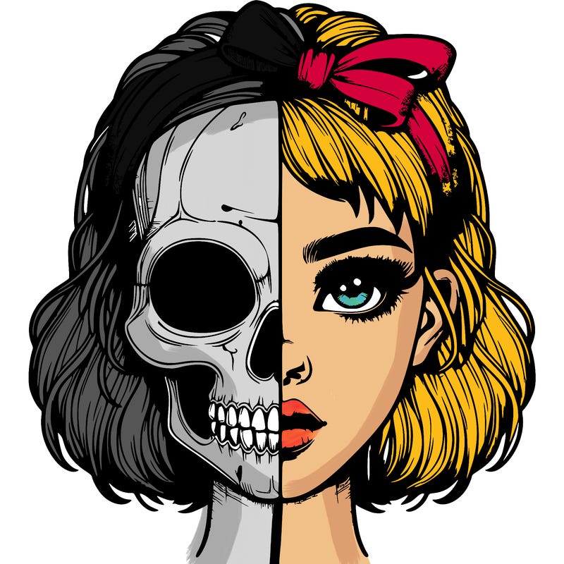 realistic girl with half skull mask