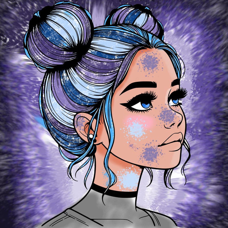 realistic girl with buns on the top of her head