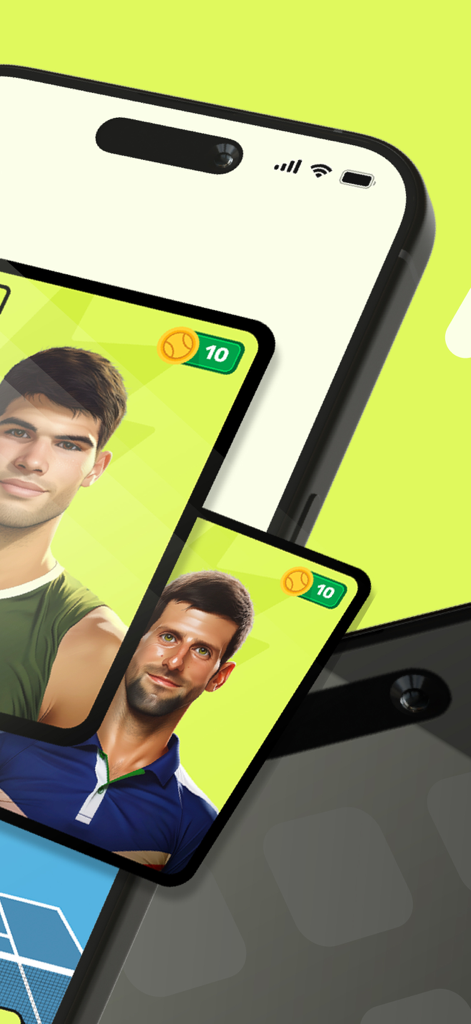 Ace Cream - Fantasy Tennis - Digital tennis player cards on an iPhone screen within the Ace Cream fantasy app