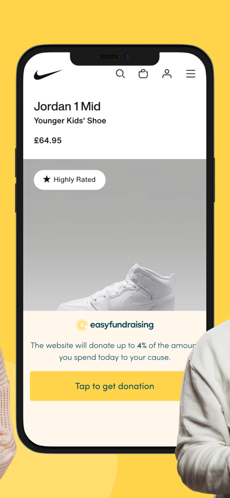 Easyfundraising - Easyfundraising donation reminder showing a 4 percent contribution while shopping for shoes online
