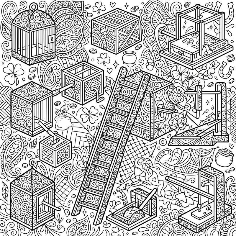 Dive into a world of intricate design with our Zentangle Leprechaun Traps coloring page. This unique template combines whimsical St. Patrick's Day themes with relaxing, repetitive patterns for a truly engaging coloring experience.