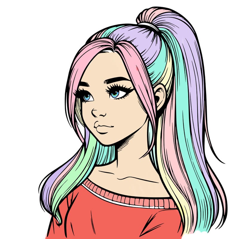 realistic girl with a high ponytail