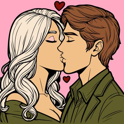 a man and a woman kissing realistically