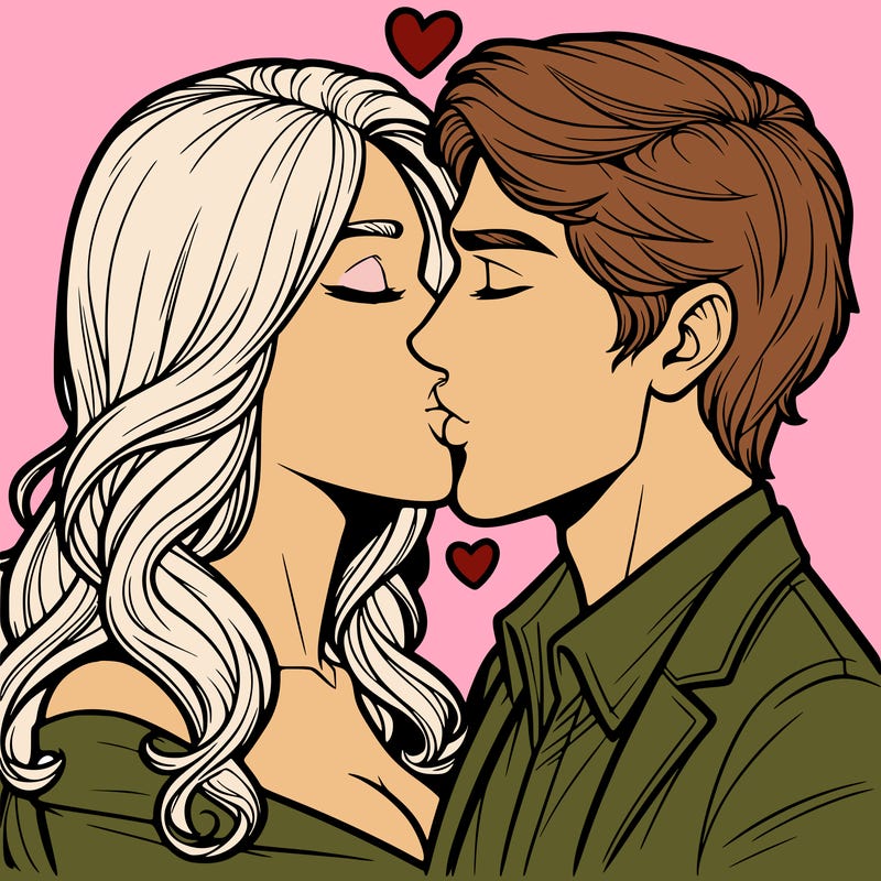 a man and a woman kissing realistically