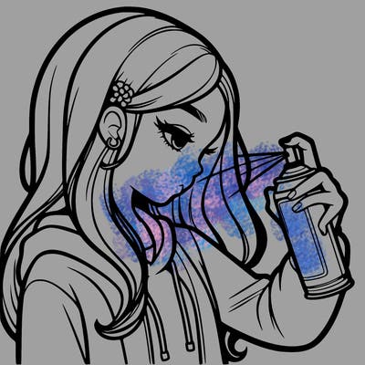 a realistic girl spray painting