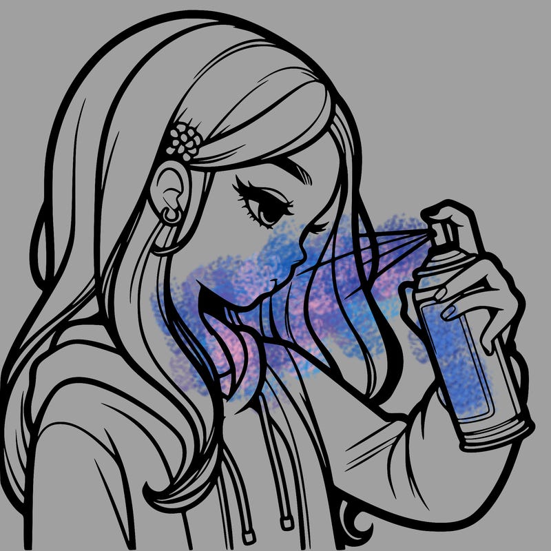 a realistic girl spray painting
