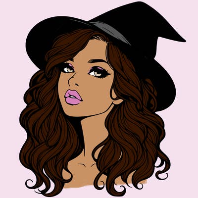 realistic witch girl with wavy hair and lips