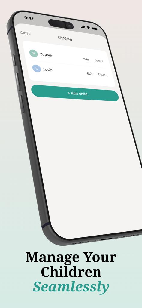 Little Doses: Kids Med Tracker - Little Doses app interface for managing and adding children profiles