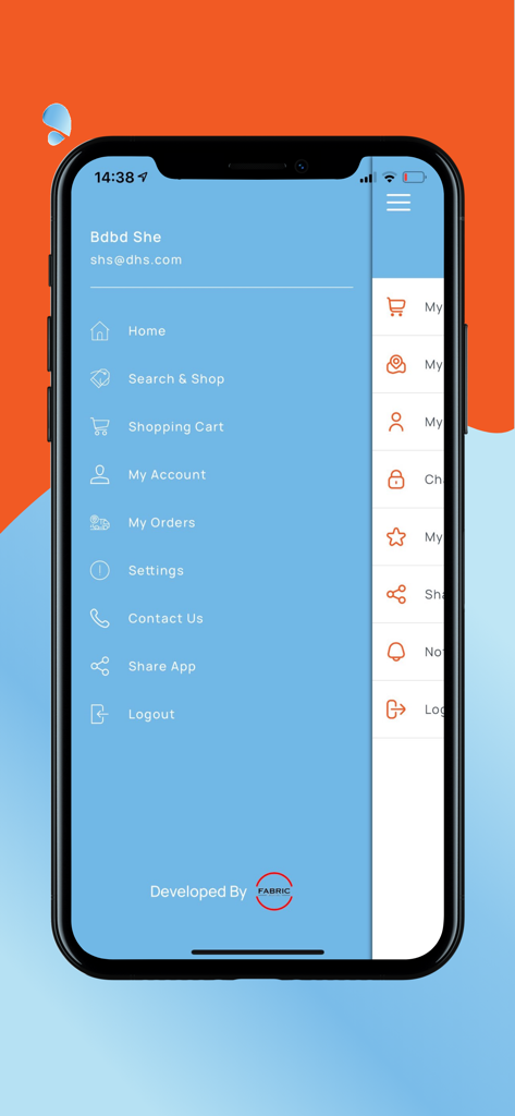 ATSHAN-عطشان - Menú de navegación lateral de la aplicación de entrega de agua Atshan con opciones de cuenta y compras