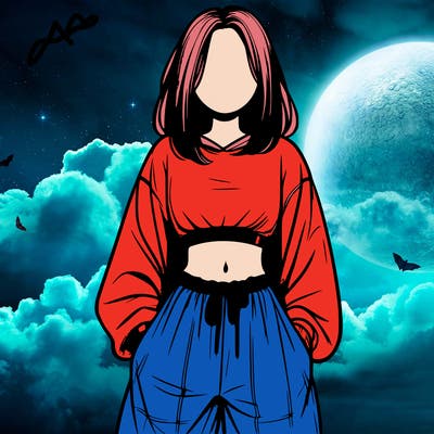 realistic girl faceless with baggy pants and a crop top