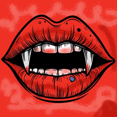 lips with vampire teeth