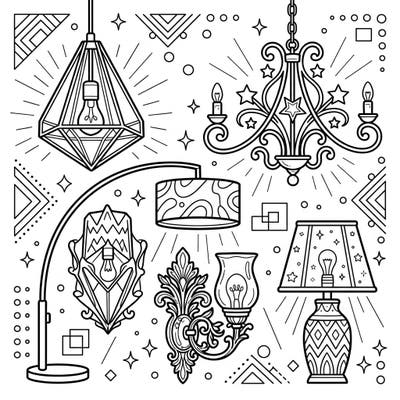 Discover a dazzling array of modern and classic lighting fixtures designed specifically for teen colorists. This stylish coloring page combines intricate details with popular aesthetics, offering a fun way to explore interior design through art.