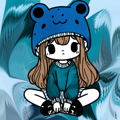 a girl wearing a frog hat and some frog socks