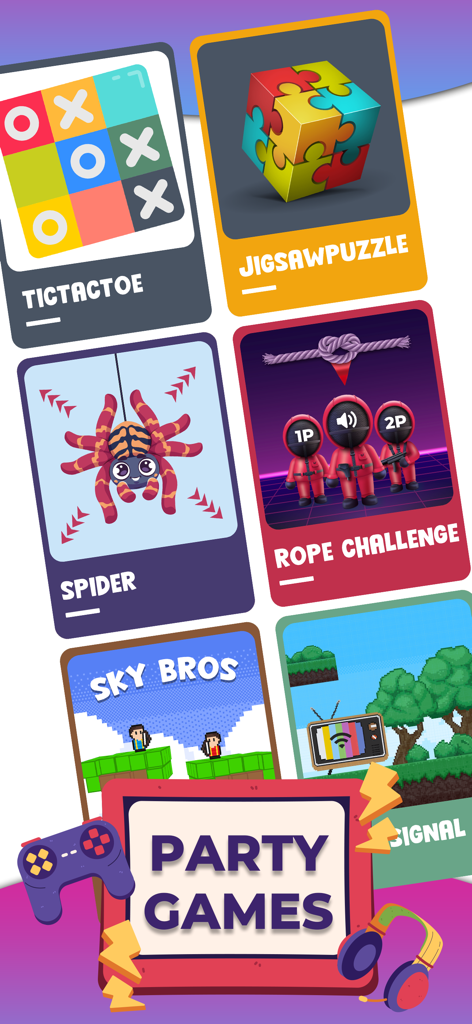 Multiplayer Games 2 Players ++ - Una variedad de minijuegos para dos jugadores que incluyen Ta-Te-Ti, Puzzle de Rompecabezas y Desafío de Cuerda