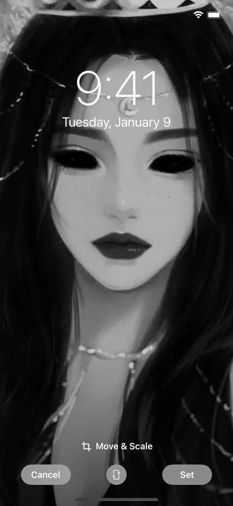Creepypasta Stories Wallpaper - A creepy girl with black eyes on a mobile lock screen wallpaper preview