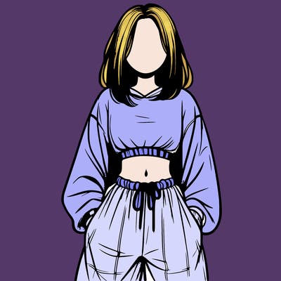 realistic girl faceless with baggy pants and a crop top