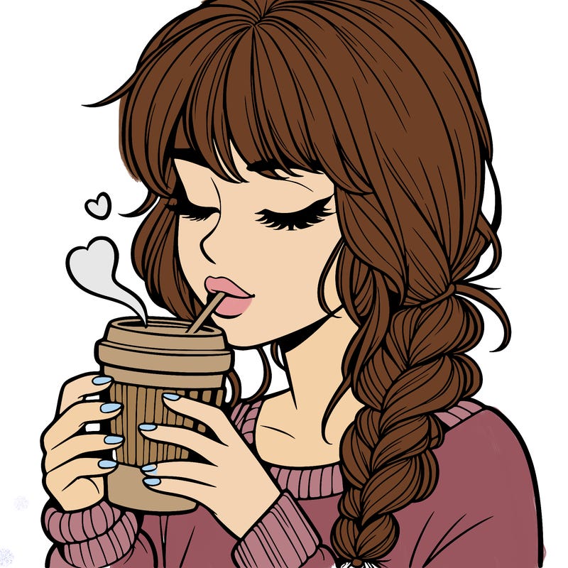 realistic girl drinking coffee