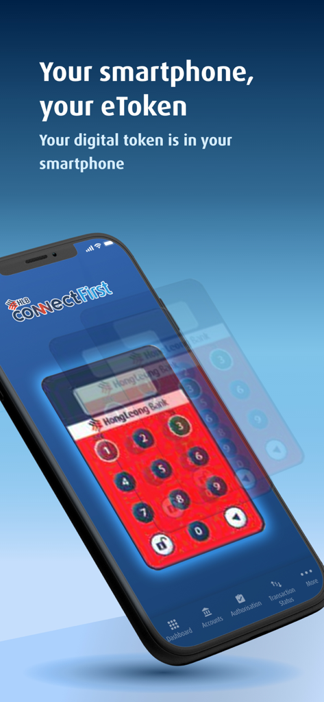 HLB ConnectFirst - Smartphone screen showing the HLB ConnectFirst app featuring the digital eToken for secure business transactions