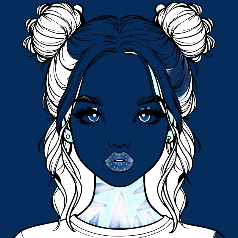 realistic girl with two buns in hair and lips