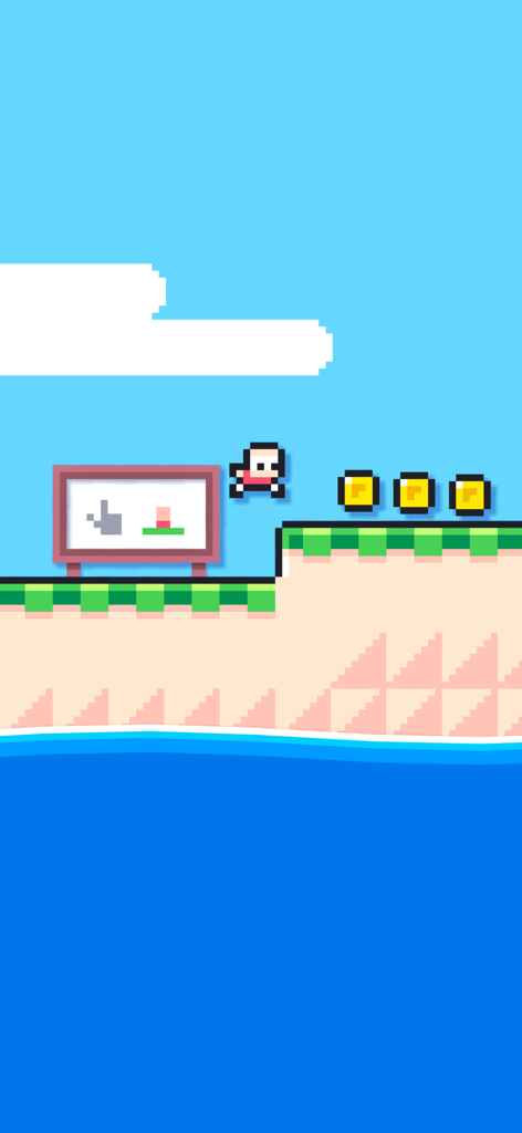 Roper - One Button Platformer - A pixel art character jumping to collect coins in Roper game
