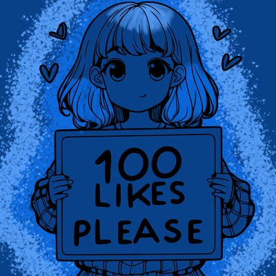 a girl holding a sign saying 100 likes please