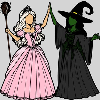 detailed realistic split of a princess and a witch