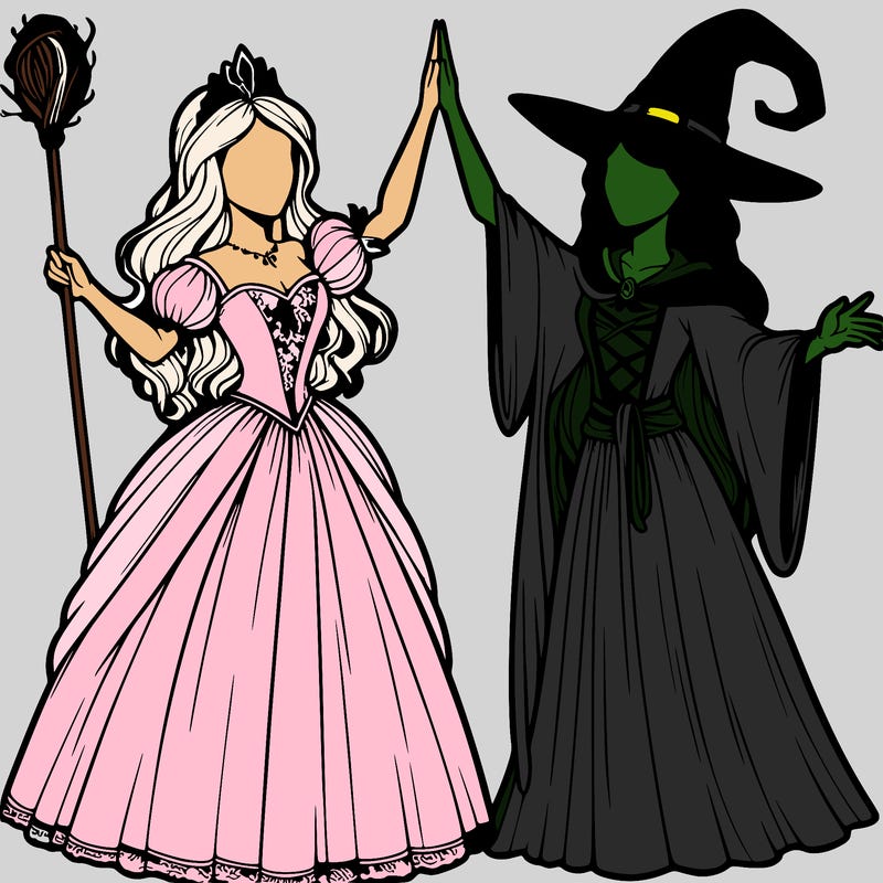 detailed realistic split of a princess and a witch