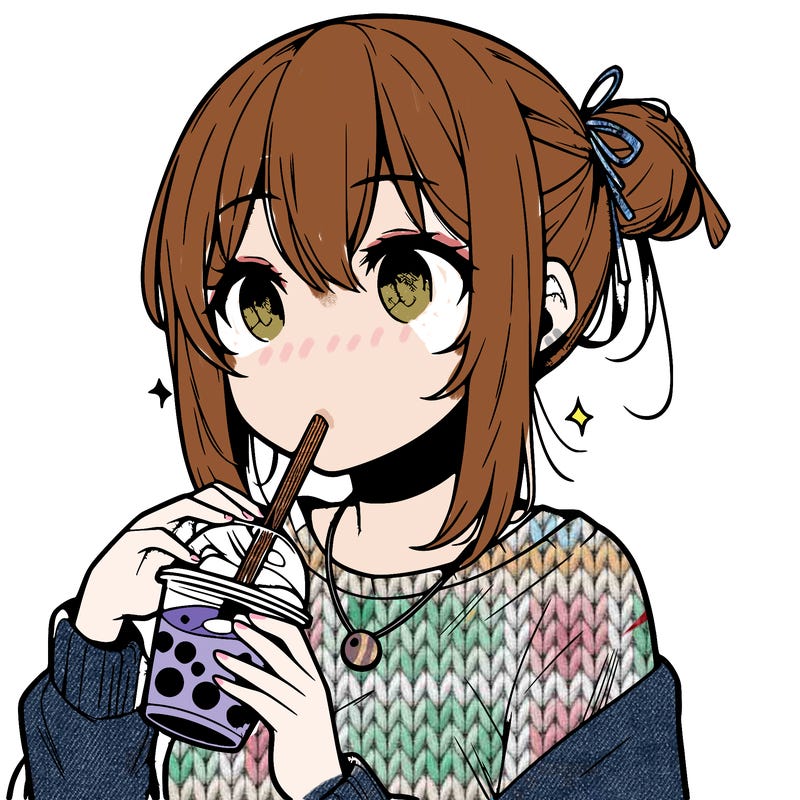 manga character drinking boba
