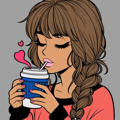 realistic girl drinking coffee