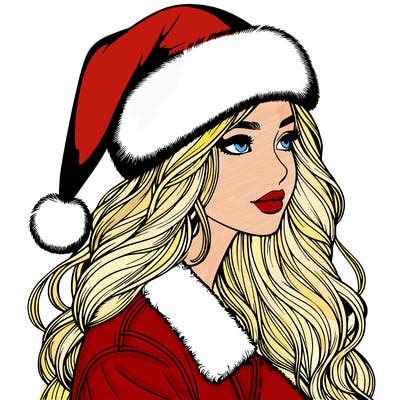 realistic girl in santa hat