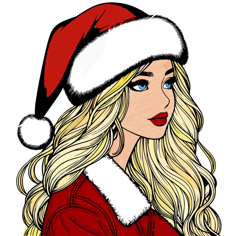 realistic girl in santa hat