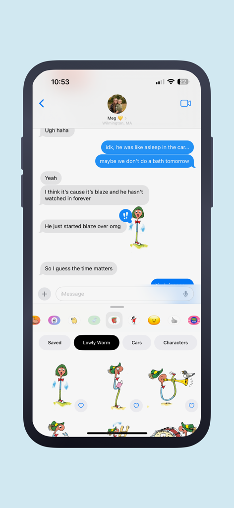 Richard Scarry Stickers - Richard Scarry Lowly Worm stickers being used in an iMessage chat