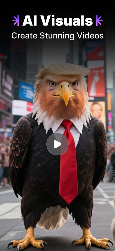AI Video Generator - Visuals - AI-generated image of an eagle wearing a business suit and red tie in the AI Visuals app